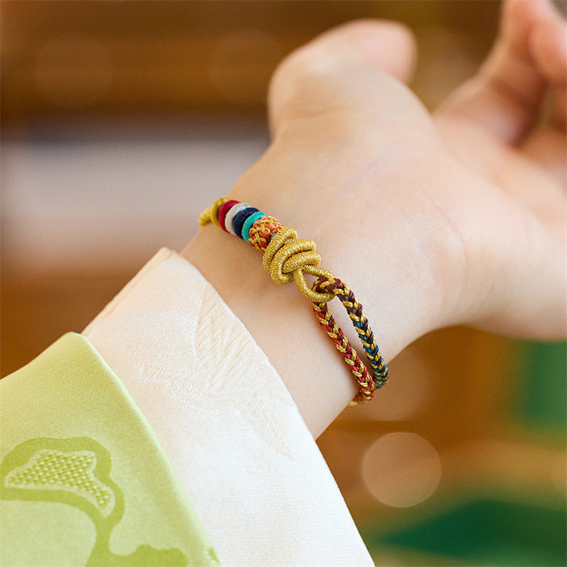 Year of the Dragon Koi Fish Mahjong Dice Peach Blossoms Copper Coin Luck Braided Bracelet