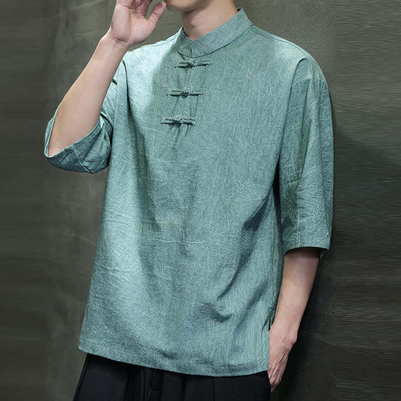 Men's Chinese Frog-Button Tang Suit Half Sleeve Cotton Linen Shirt