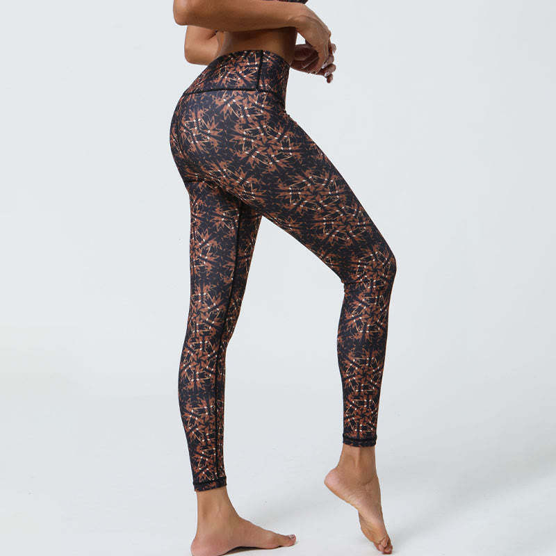 Flowers Geometric Mandalas Print Sports Fitness Yoga High Waist Leggings Women's Pants