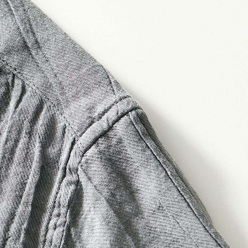 Causal Plain Lapel Ramie Linen Half Button Men's Shirt