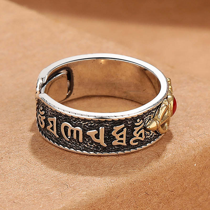 Tibetan Om Mani Padme Hum Red Agate Dorje Vajra Design Wisdom Ring