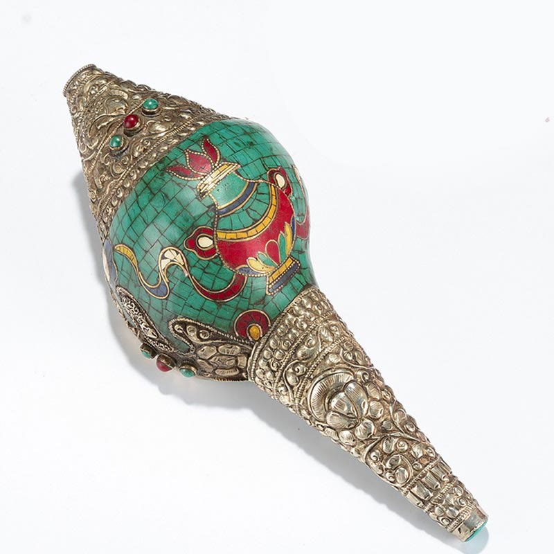 Tibetan Handmade Engraved Shankha Double Dorje mystic zen Conch Shell Wealth Positive Decoration