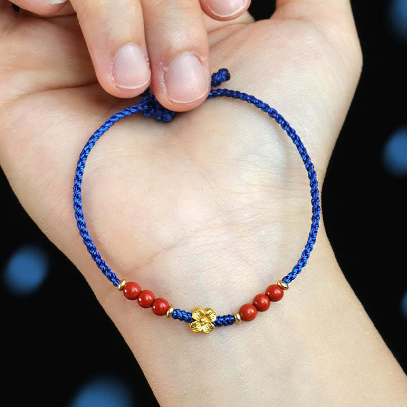 Klein Blue String South Red Agate Garnet Copper Flower Power Bracelet