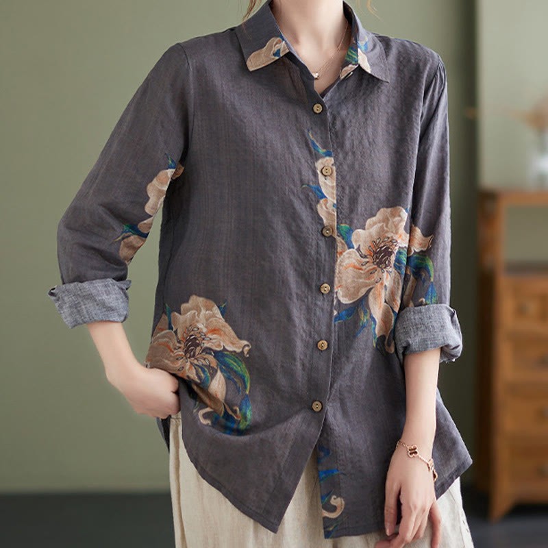 Literary Artistic Flower Print Cotton Linen Clothing
