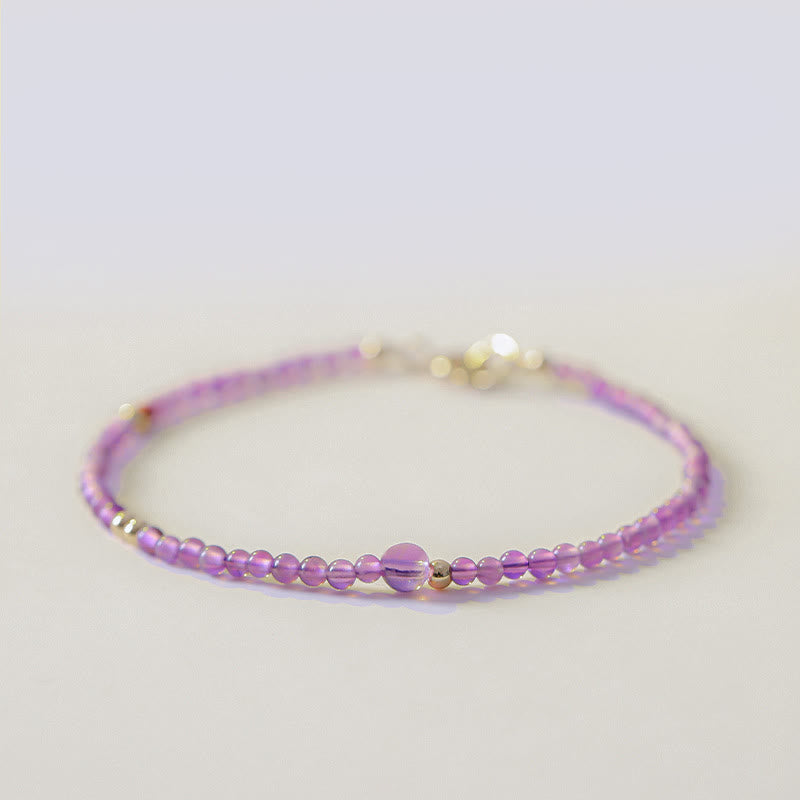 2mm Ultra-Thin Beads Natural Amethyst 14k Gold Plated Copper Inner Peace Meditation Bracelet