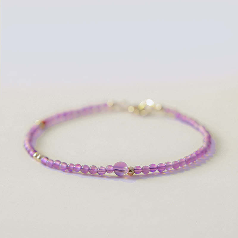 2mm Ultra-Thin Beads Natural Amethyst 14k Gold Plated Copper Inner Peace Meditation Bracelet