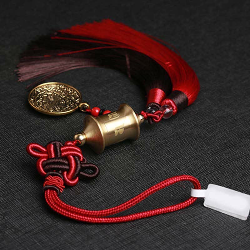 Tibet Om Mani Padme Hum Prayer Wheel Nine Palace Eight Trigrams Copper Car Hanging Decoration