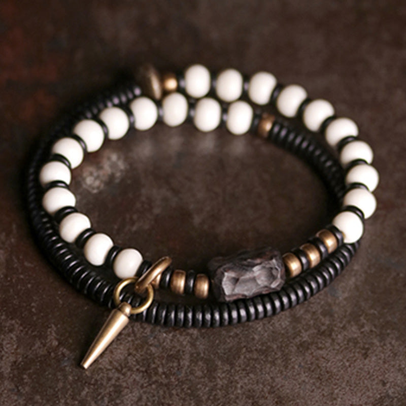 Yak Bone Ebony Wood Copper Strength Couple Bracelet