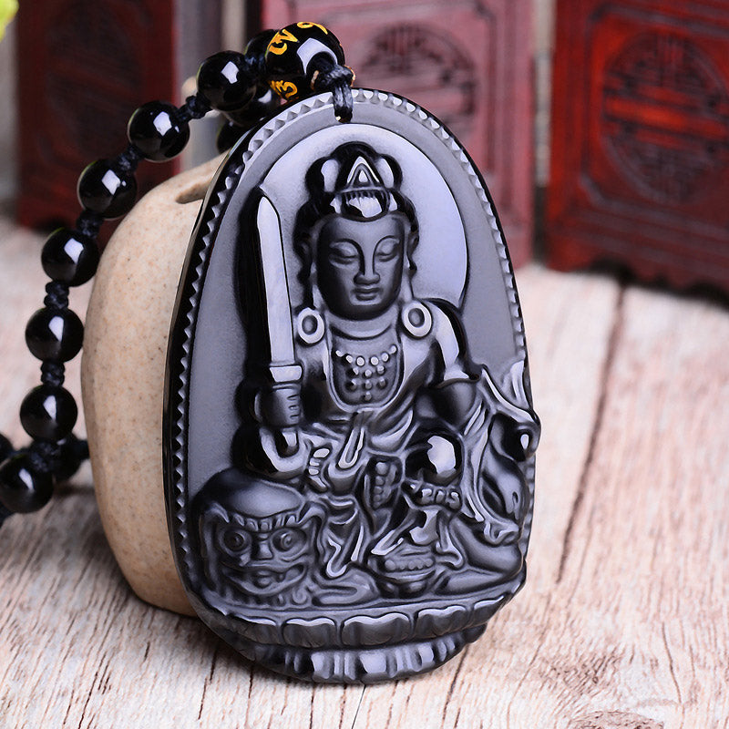 Chinese Zodiac Obsidian mystic zen Amulet Protection Pendant Necklace