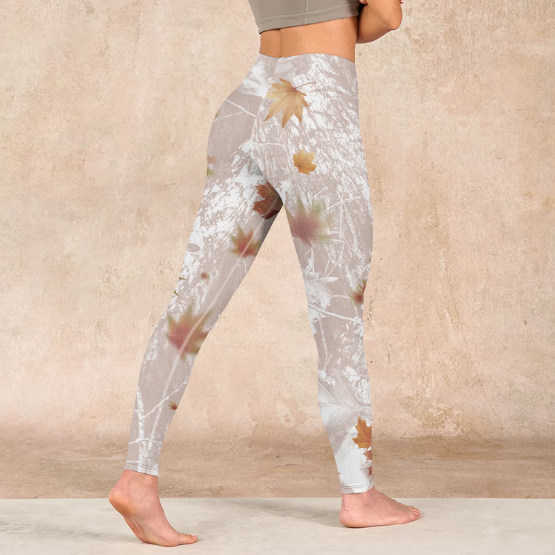 Maple Leaves Branches Print Gym Leggings Women's Yoga Pants