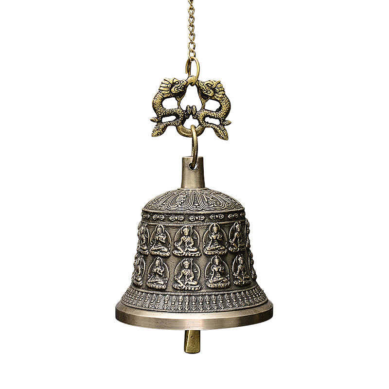 Tibetan Engraved mystic zen Dragon Wind Chime Bell Copper Luck Wall Hanging Decoration