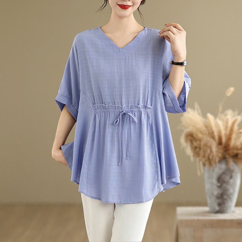 Casual Solid Color Half Sleeve Half Button Women's T-Shirt