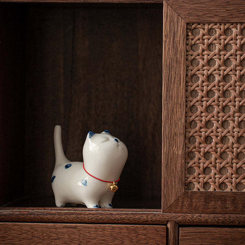 Mini Lucky White Cat Kitten Tea Pet Ceramic Home Desk Figurine Decoration