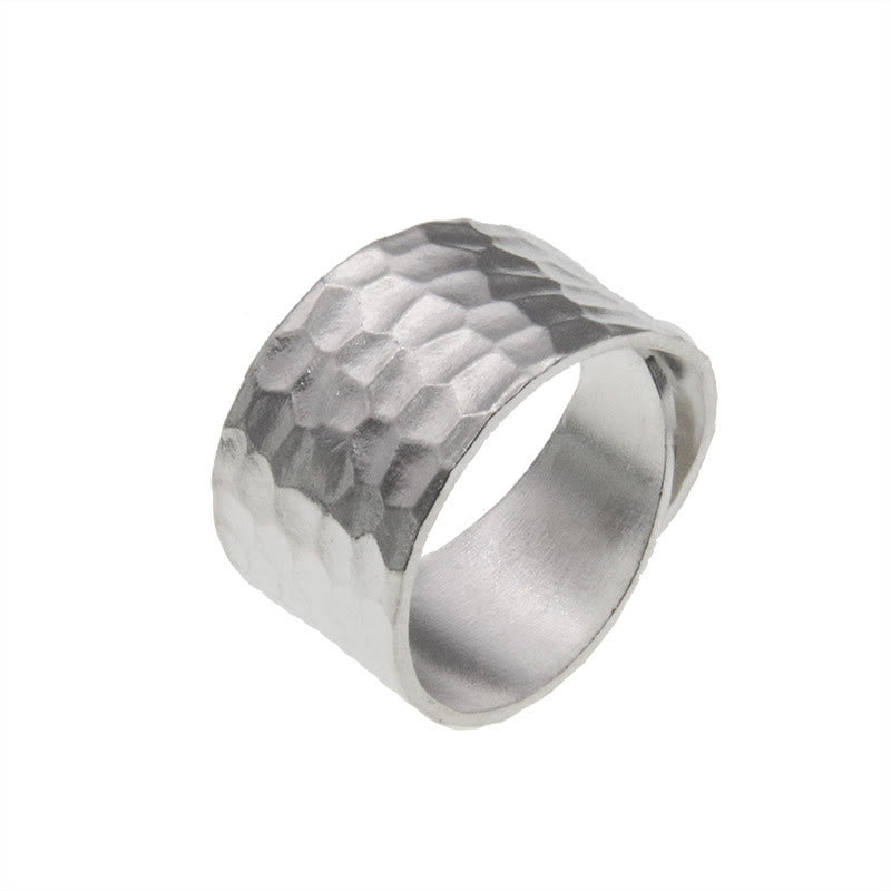 Tibetan 990 Sterling Silver Handmade Rustic Hammered Pattern Ring