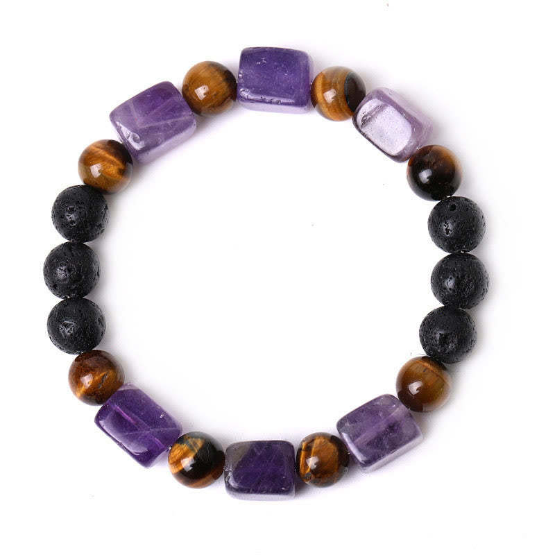 Various Crystals Cube Amethyst Lava Rock Support Bracelet