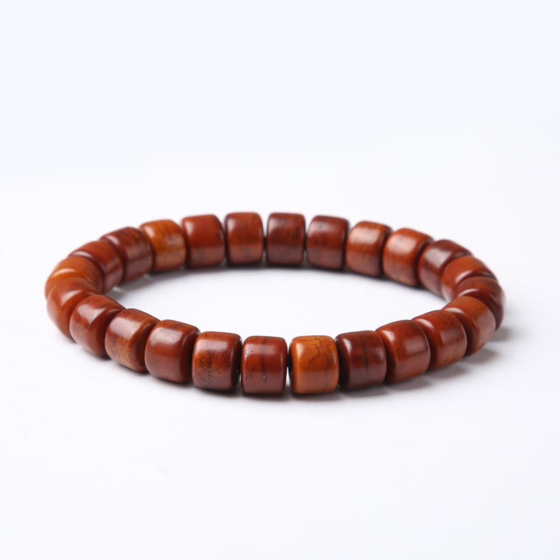 Tibetan Yak Bone Three-Eyed Dzi Bead Sheep Horn Red Agate Strength Bracelet