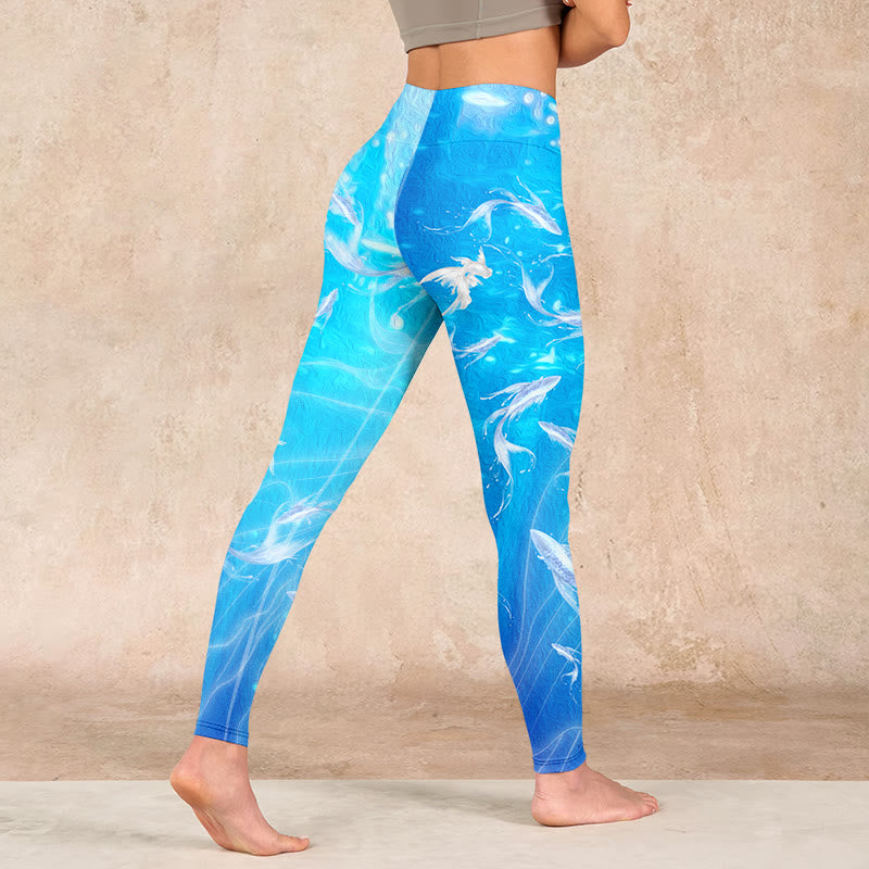 Fish In The Ocean Print Gym Leggings Women's Yoga Pants