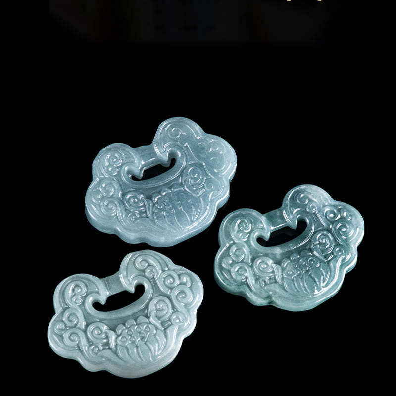 Lotus Carved Jade Ruyi Abundance Prosperity Abundance Necklace Pendant