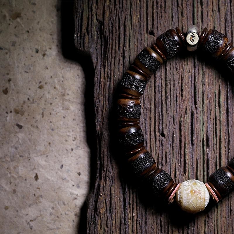 925 Sterling Silver Chinese Zodiac Natal mystic zen Handmade Tibet Yak Bone Strength Bracelet