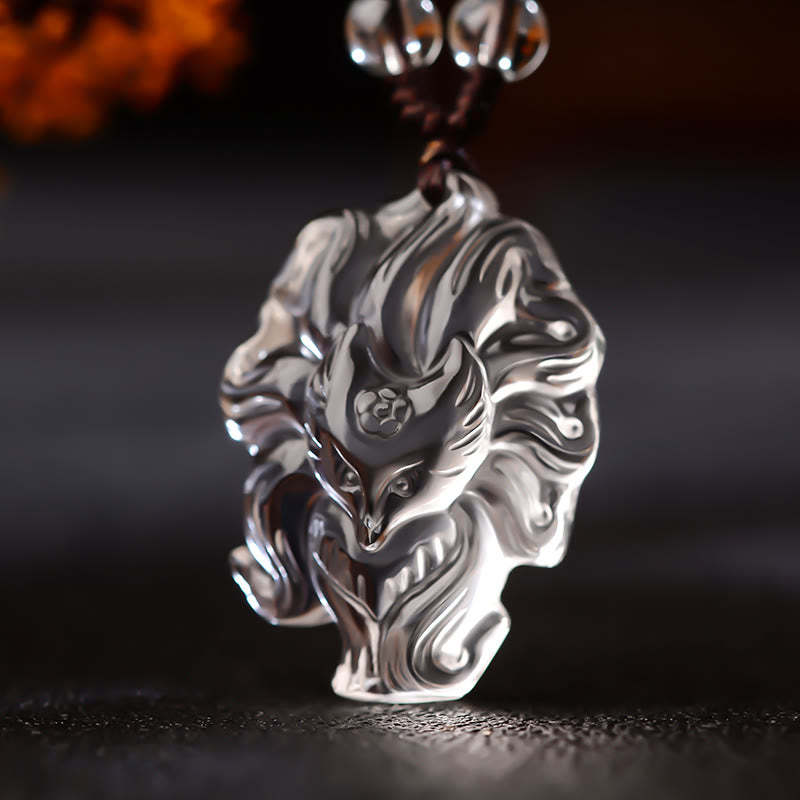 Natural Amethyst White Crystal Citrine Nine Tailed Fox Luck Necklace Pendant