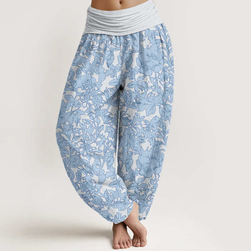 Rose Flowers Totem Pattern Women's Elastic Waist Harem Pants