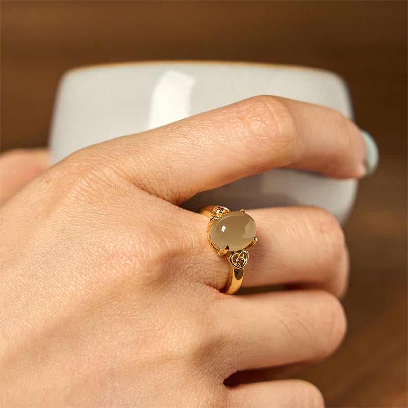 Natural Hetian Jade Egg Heart-shaped Copper Luck Open Ring
