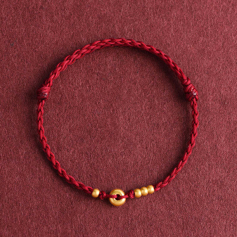 999 Gold Small Peace Buckle Design Handmade Luck?Braided Rope Bracelet Anklet