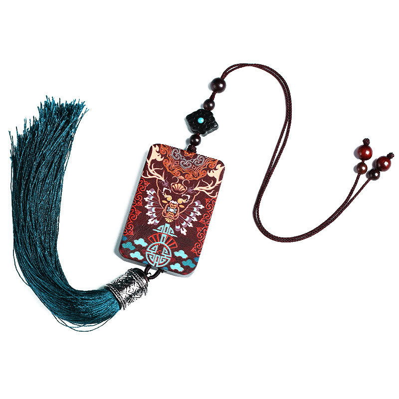 Handmade Elk Deer Ebony Wood Balance Tassel Car Hanging Decoration