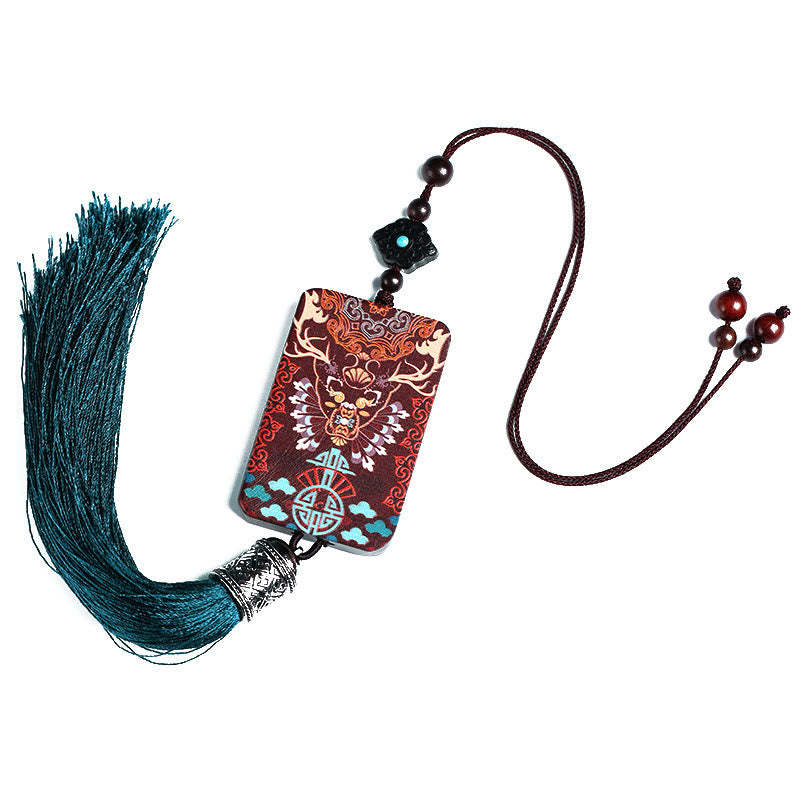 Handmade Elk Deer Ebony Wood Balance Tassel Car Hanging Decoration