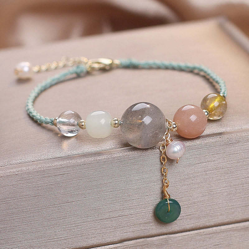 Moonstone Sunstone Beads Peace Buckle Charm Healing Bracelet