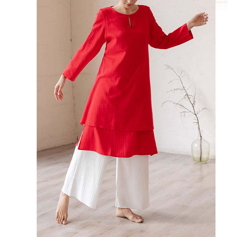 2Pcs Simple Design Tai Chi Meditation Yoga Clothing Top Pants Women's Set