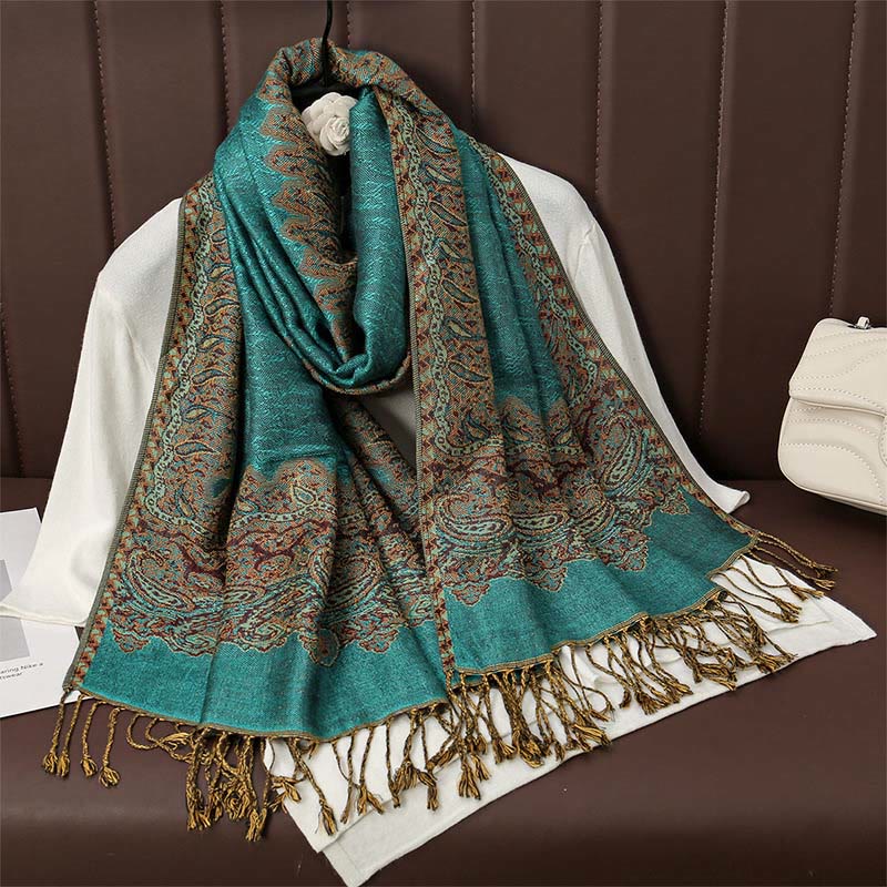 Tibetan Cashew Jacquard Colorful Flower Print Tassels Shawl Fall Winter Soft Warm Scarf Wrap