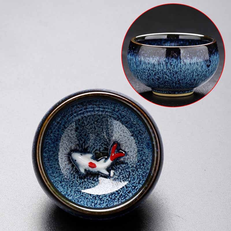 Small Koi Fish Kiln Change Chinese Jianzhan Ceramic Teacup Kung Fu Tea Cup 60ml