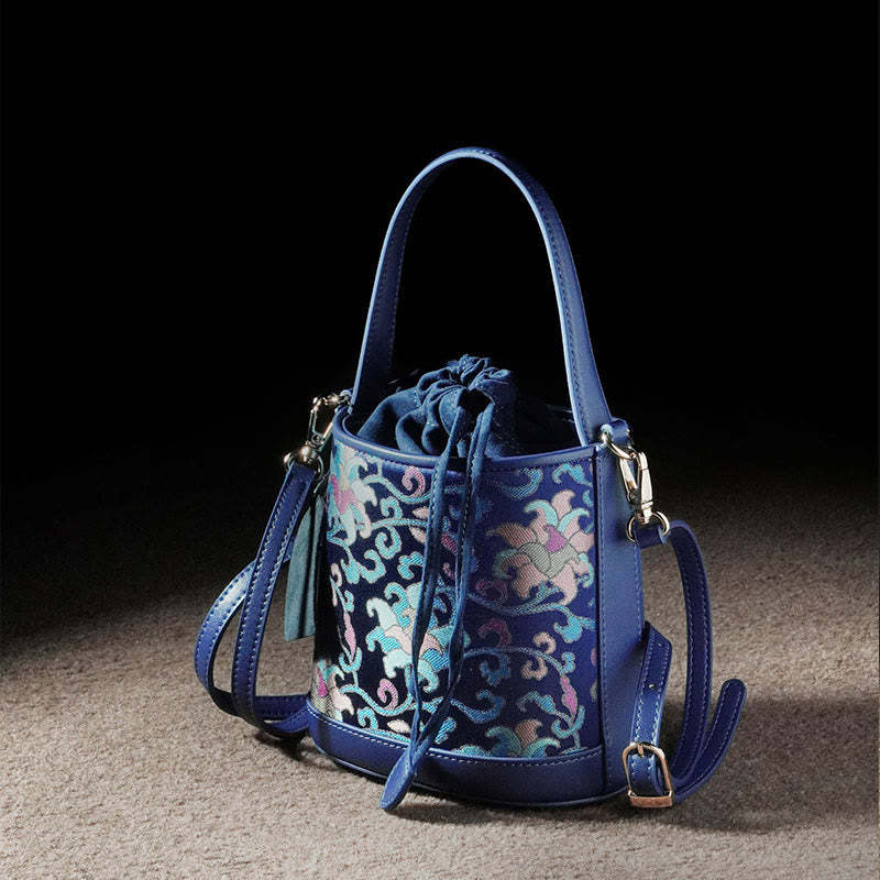 Retro Lotus Entwined Branches Song Brocade Crossbody Bag Hangbags