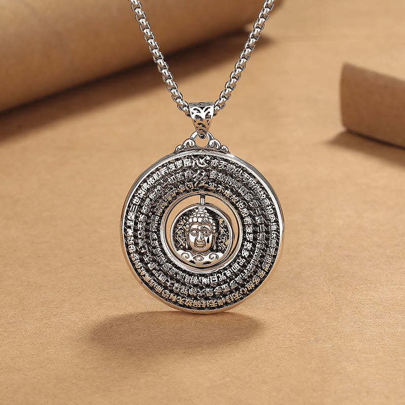 Heart Sutra mystic zen Carved Peace Buckle Design Serenity Rotatable Necklace Pendant