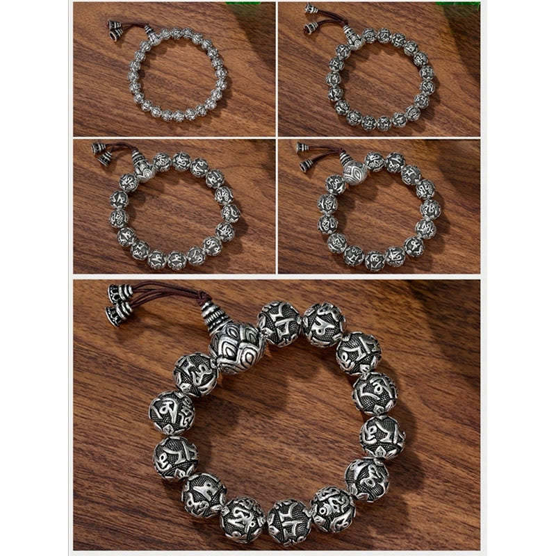 Tibetan Om Mani Padme Hum Carved Alloy Beads Amulet Bracelet (Extra 35% Off | USE CODE: FS35)