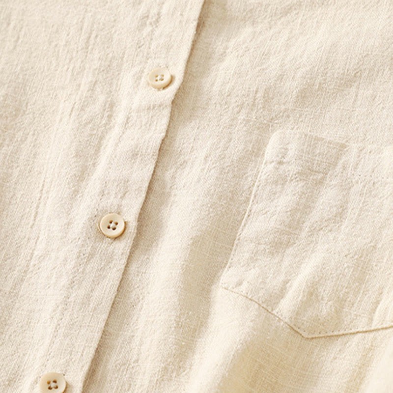 Casual Women's Loose Standing Collar Long Sleeve Design Plain Cotton Linen Shirt
