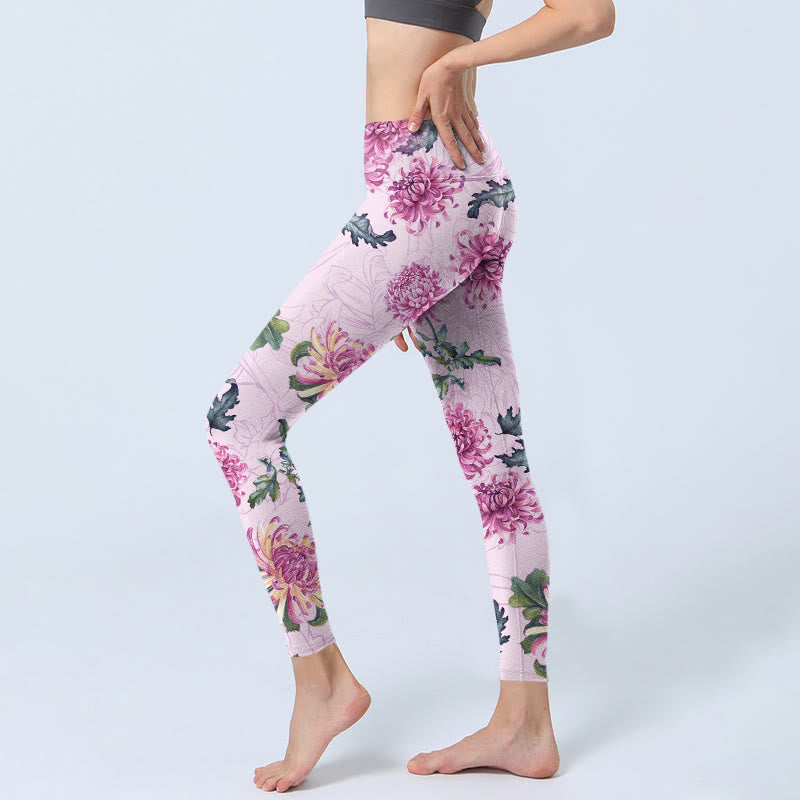 Pink Chrysanthemum  Gym Leggings Women's Yoga Pants