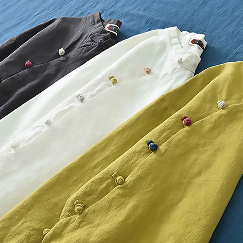 Ramie Linen Blouse Women Shirt Top Chinese Hanfu Style Clothing