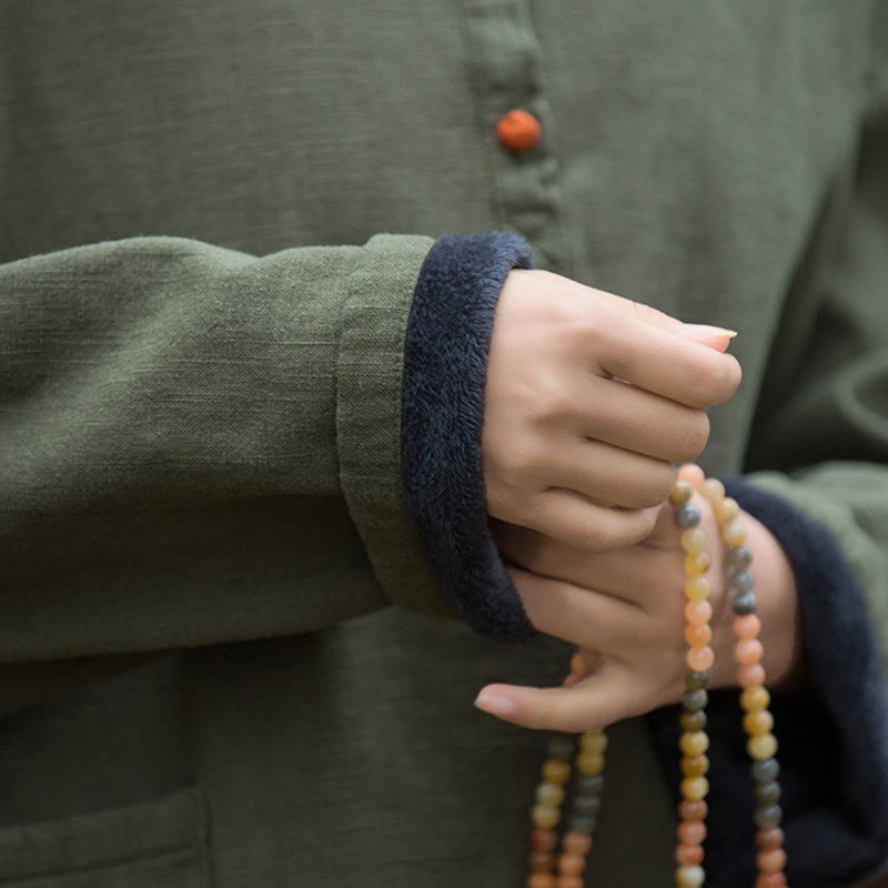 Retro Solid Color Thermal Long Sleeve Ramie Linen Women's Shirt