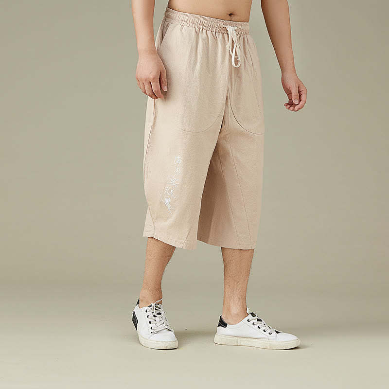 Casual Solid Color Men's Straight Leg Shorts With Pockets Leisure Cotton Men's Pants