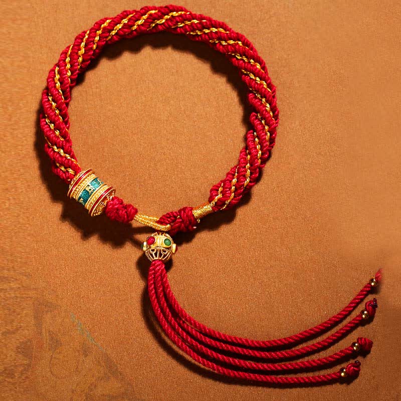 Tibetan Handmade Luck Thangka Prayer Wheel Charm Weave String Bracelet