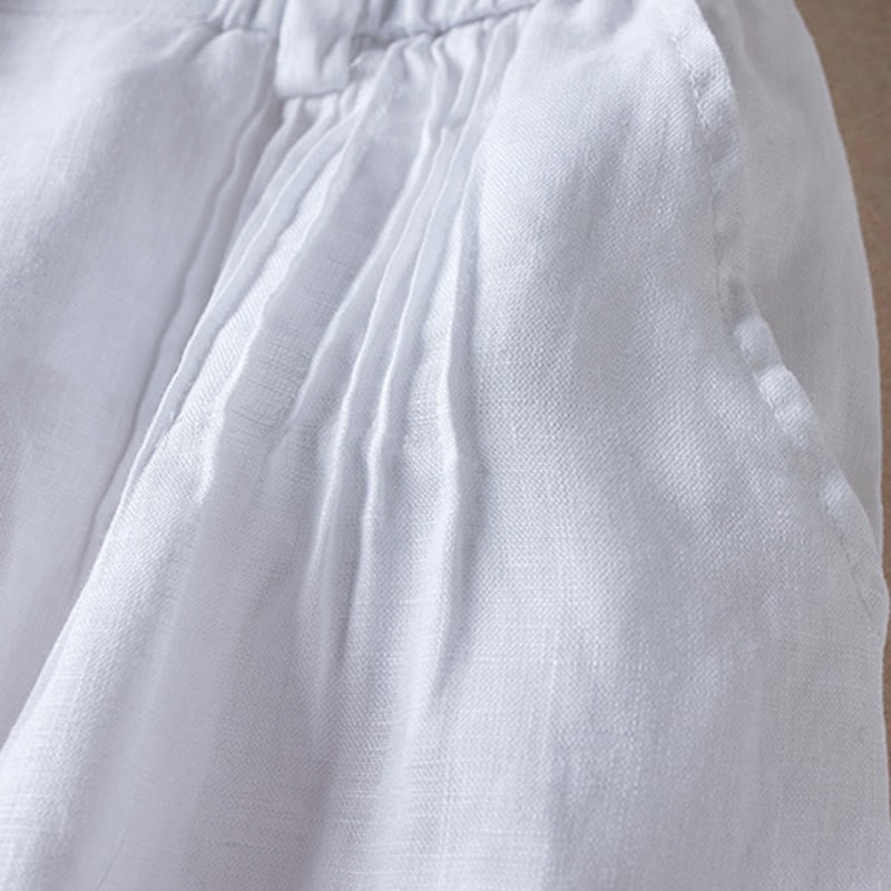 Summer Daily Simple Wrinkle Design Cotton Linen Women's Shorts With Pockets
