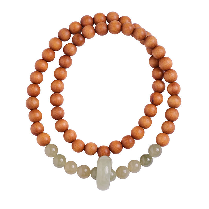 Sandalwood Hetian Jade Protection Double Wrap Bracelet