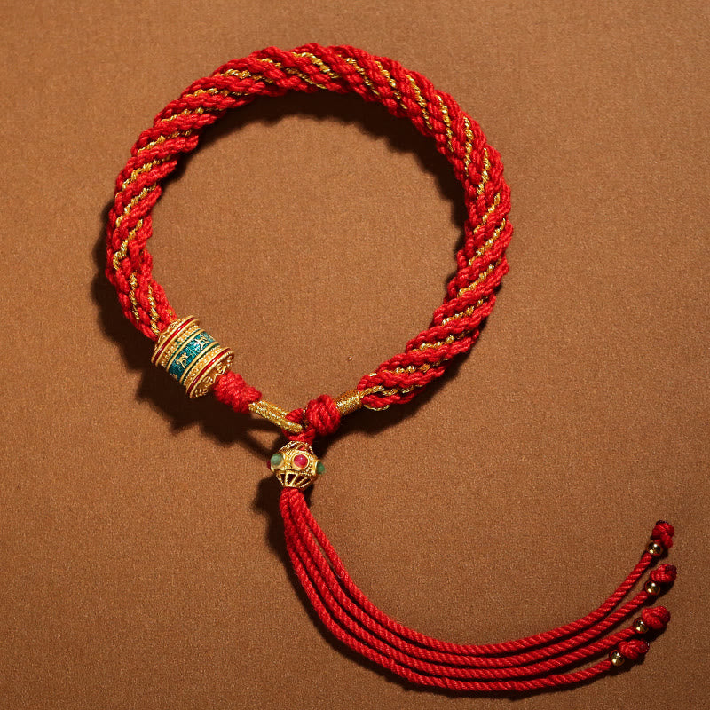 Tibetan Handmade Luck Thangka Prayer Wheel Charm Weave String Bracelet
