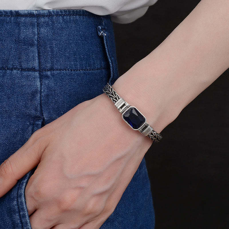 Retro Blue Acrylic Dragon Keel Braided Design Healing Wealth Buckle Bracelet