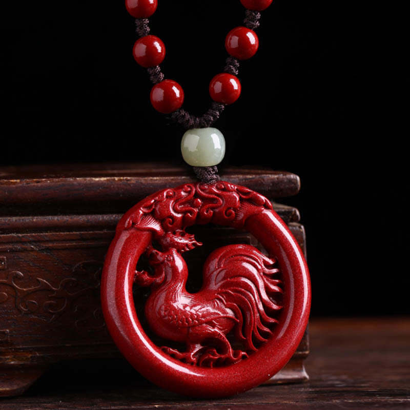 Chinese Zodiac Cinnabar Hetian Jade Peace Buckle Calm Necklace Pendant