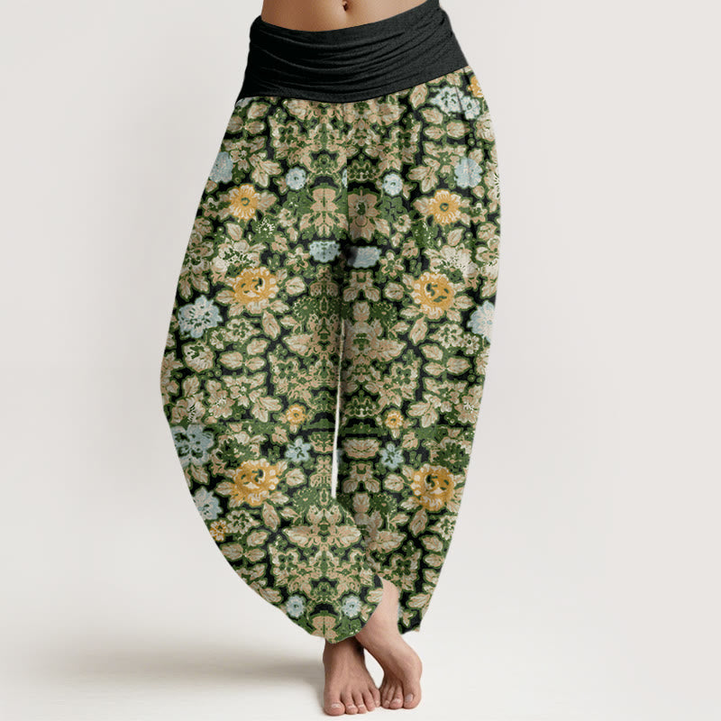 Casual Colorful Hibiscus Plant Pattern Women's Elastic Waist Harem Pants