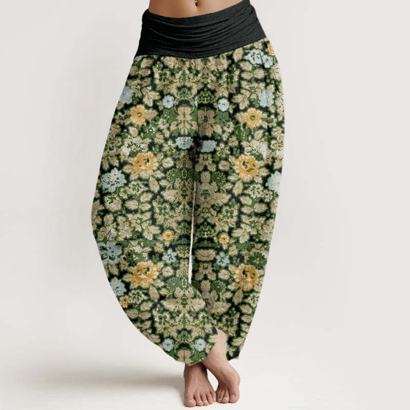 Casual Colorful Hibiscus Plant Pattern Women's Elastic Waist Harem Pants