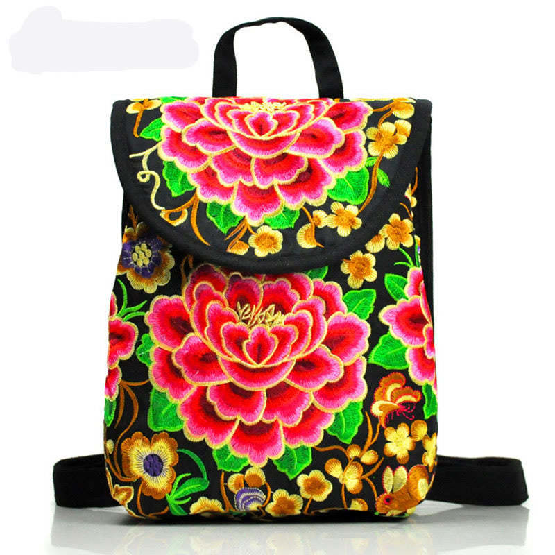 Peony Chinese Money Tree Embroidery Canvas Backpack